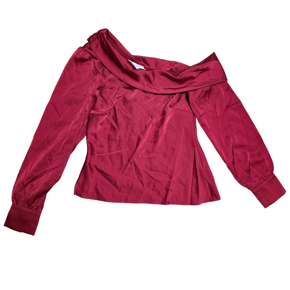 ASTR‎ the Label Brick Red Satin Off Shoulder Long Sleeve Blouse AT17044-003 XS